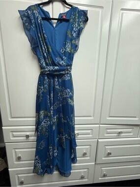 Vince Camuto Blue Floral Wrap Midi Dress      Size 10